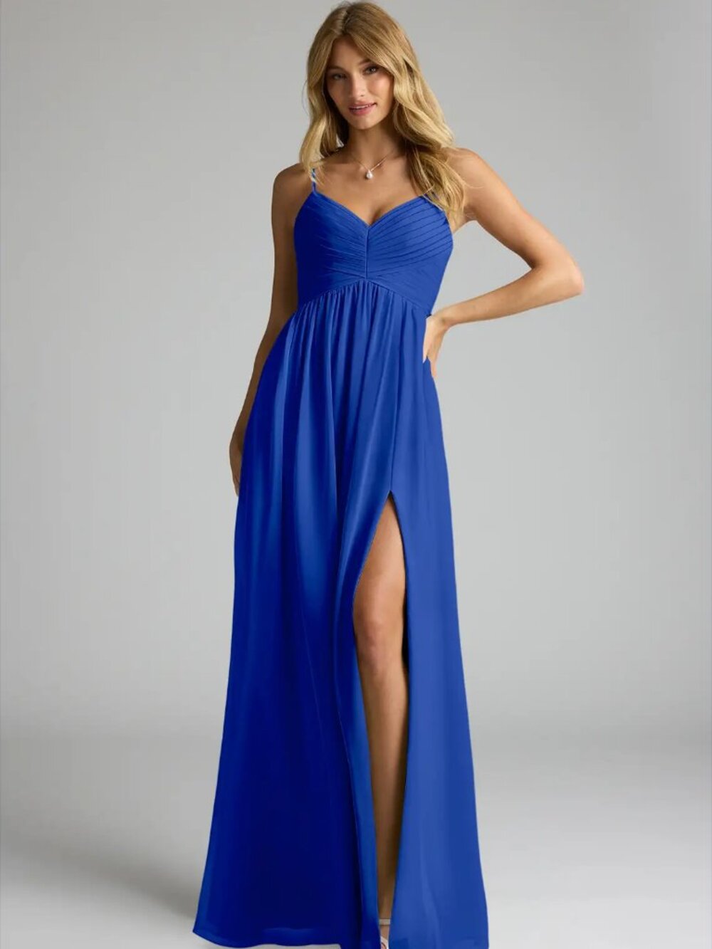 Azazie Alia Royal Blue A-Line Pleated Chiffon Dress